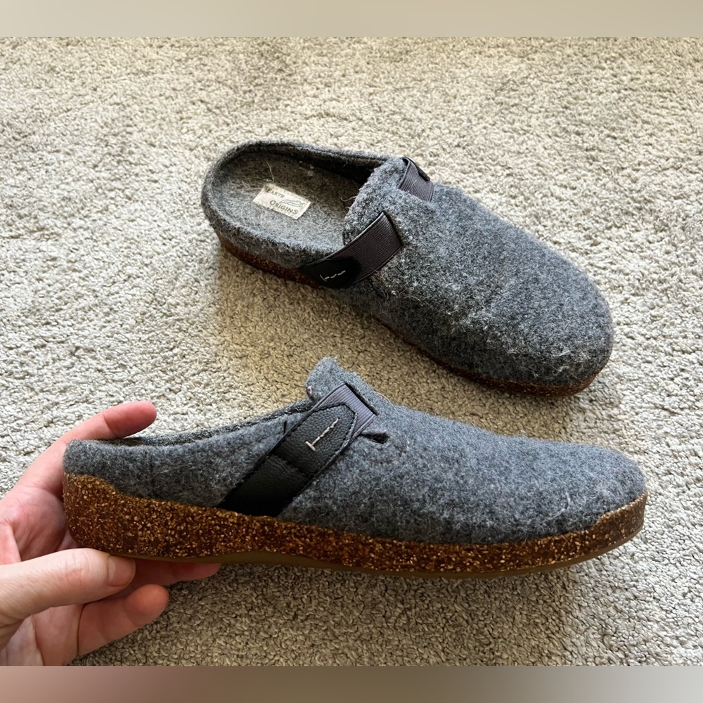 Earth Origins Women’s Size 10 Jenna Gray Wool Felt Slip On Clog Flats Cork
